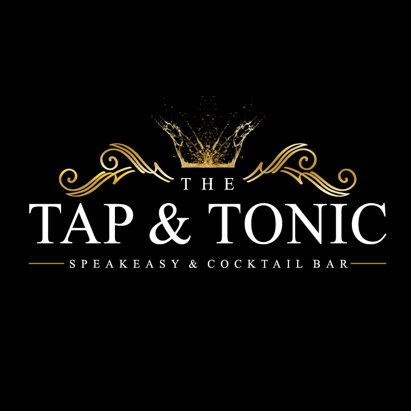Tap and Tonic speakeasy and cocktail bar in Grantham and Lincoln logo design black and Gold