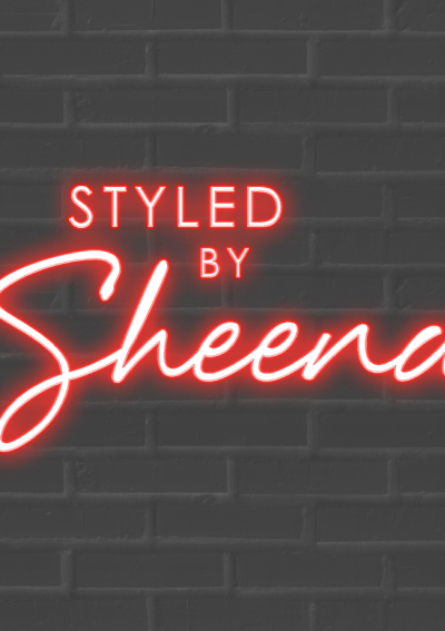 Styled by Sheena Logo design with Red neon on dark brick