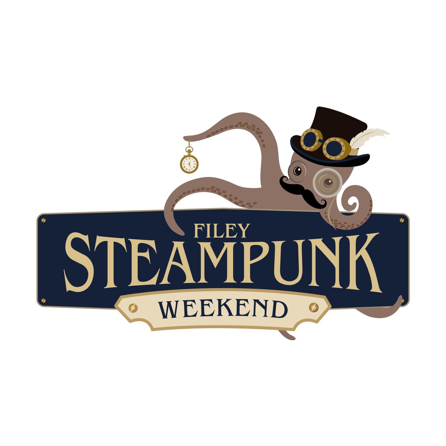 Logo design for Filey Steampunk weekend - Octopus Called Oswald, with steampunk style