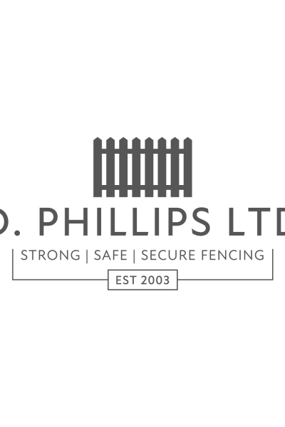 D Phillips Fencing logo rebrand design grey white gate