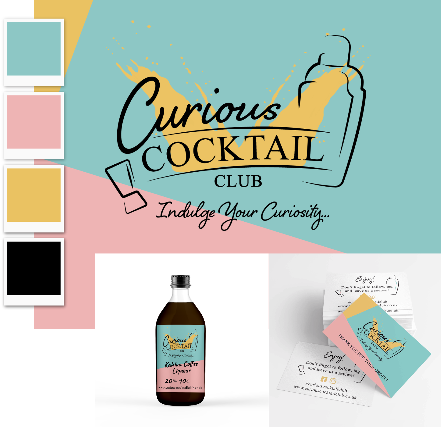 Curious Cocktail Club Grantham colourful logo and branding design