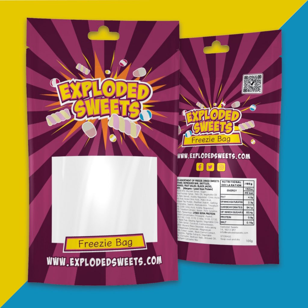 Pouch packaging for freeze dried sweets