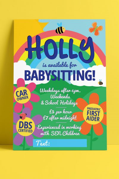 Leaflet design for Grantham business Bumble Babysitting