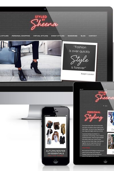 Styled by Sheena Website design with red neon logo