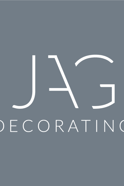 Blue grey modern typographic logo design for JAG Decorating Grantham
