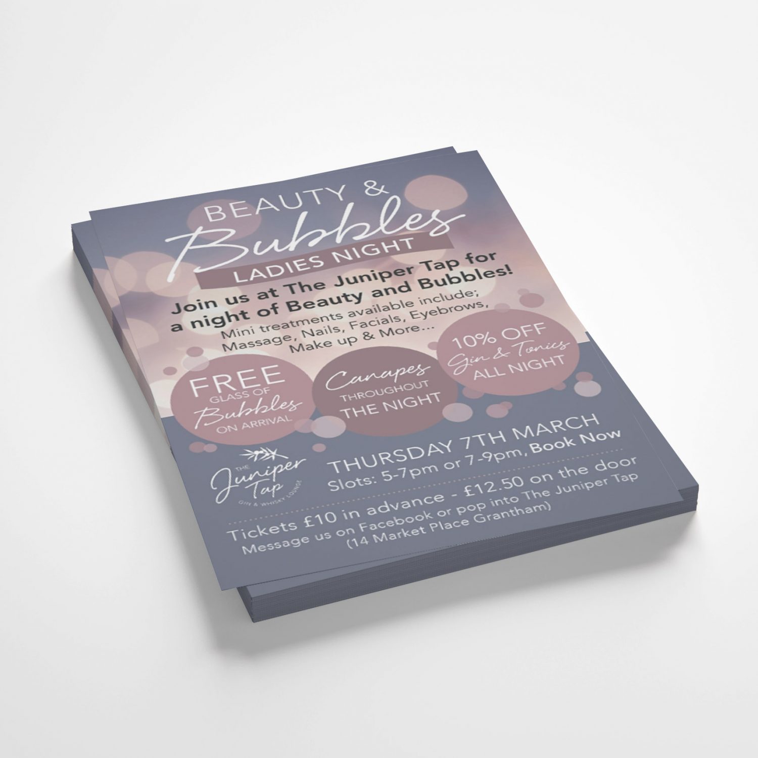 Leaflets for Beauty and bubbles night