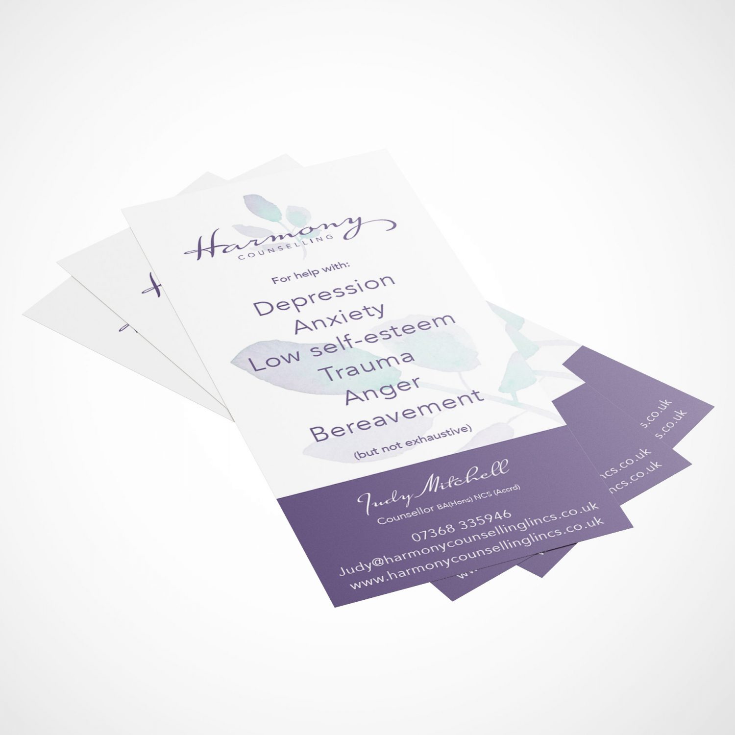 Harmony Counselling Lincs Leaflet design and print