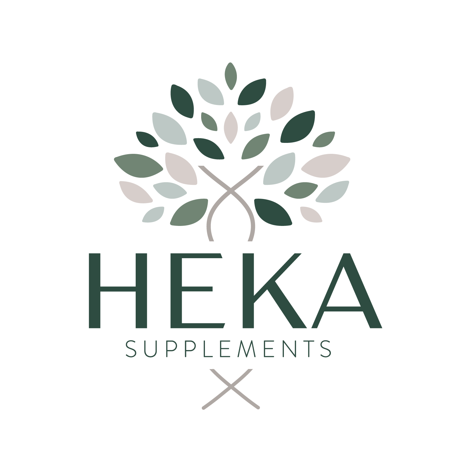Logo design for Heka Supplements - tree with green leaves and heka symbol as the trunk