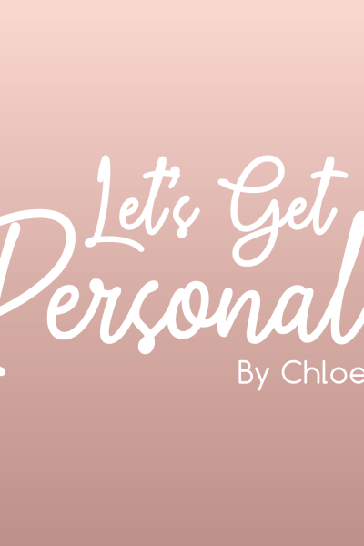 Let's Get Personal by Chloe logo design dusty pink typographic white text