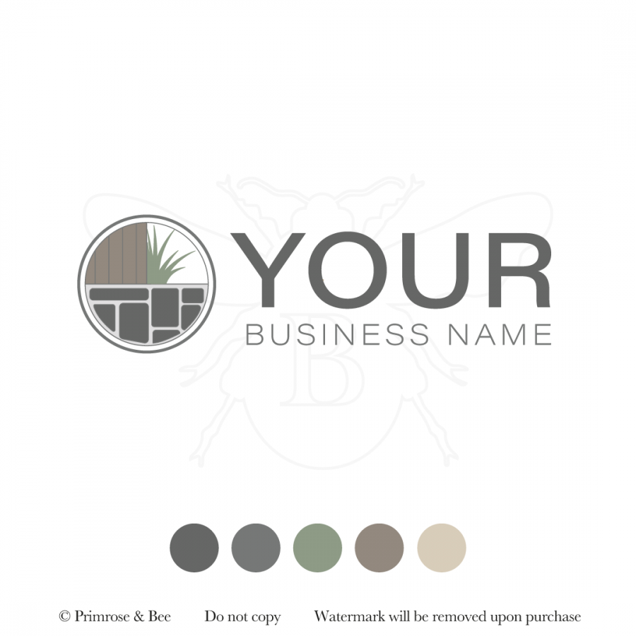 Landscape gardener logo with paving, fencing and grass with an outdoor colour palette