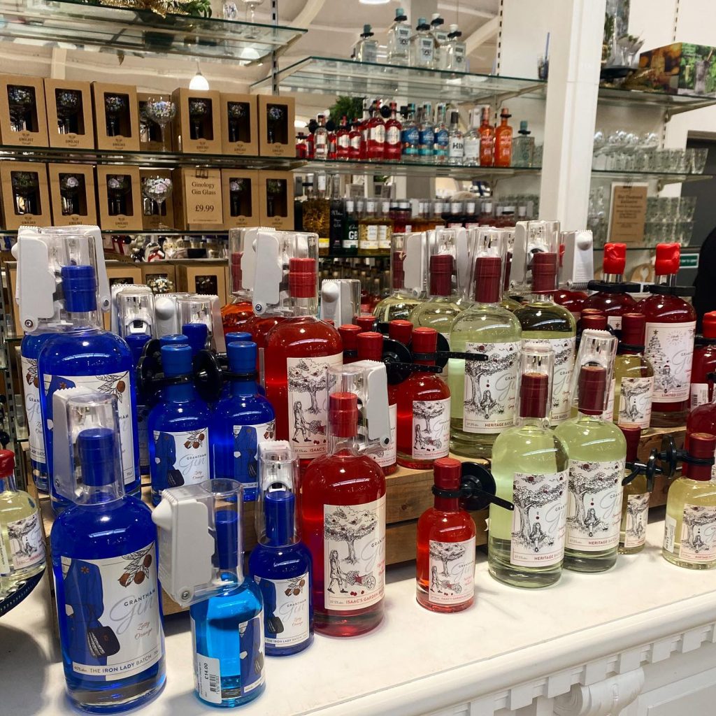 A selection of Local spirits on display in downtown Grantham. Featuring label designs by Primrose and Bee