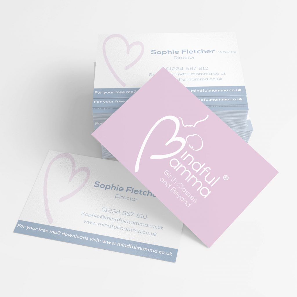 Mindful Mamma Business card design in blue and pink