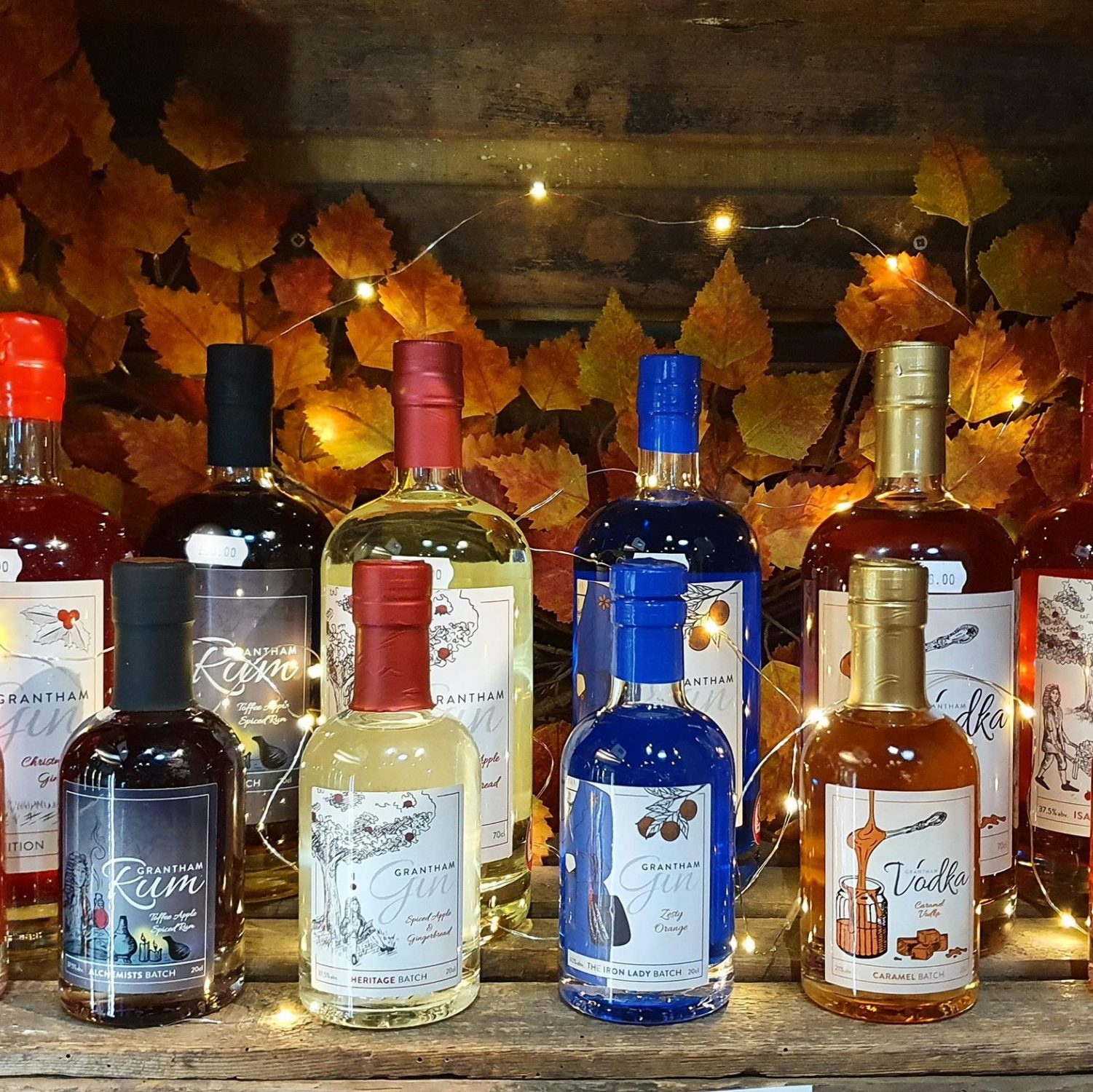 A selection of grantham gins, rum, vodka 
