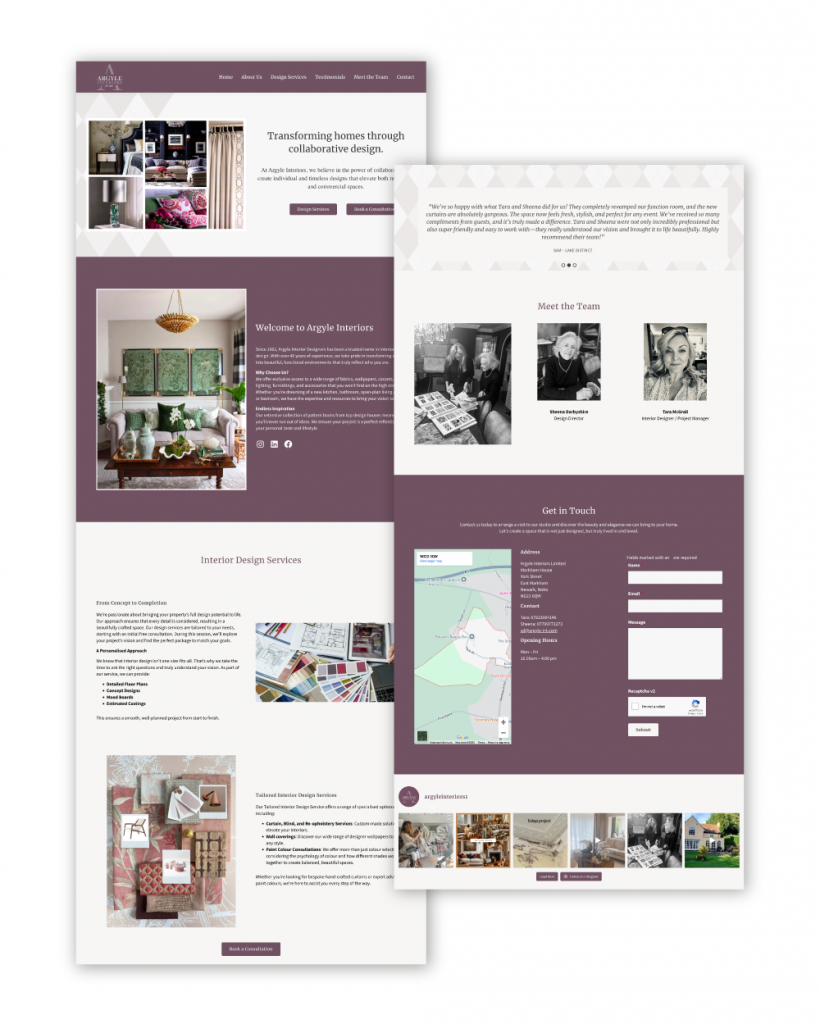 One page website design for Argyle Interiors in Newark Notts