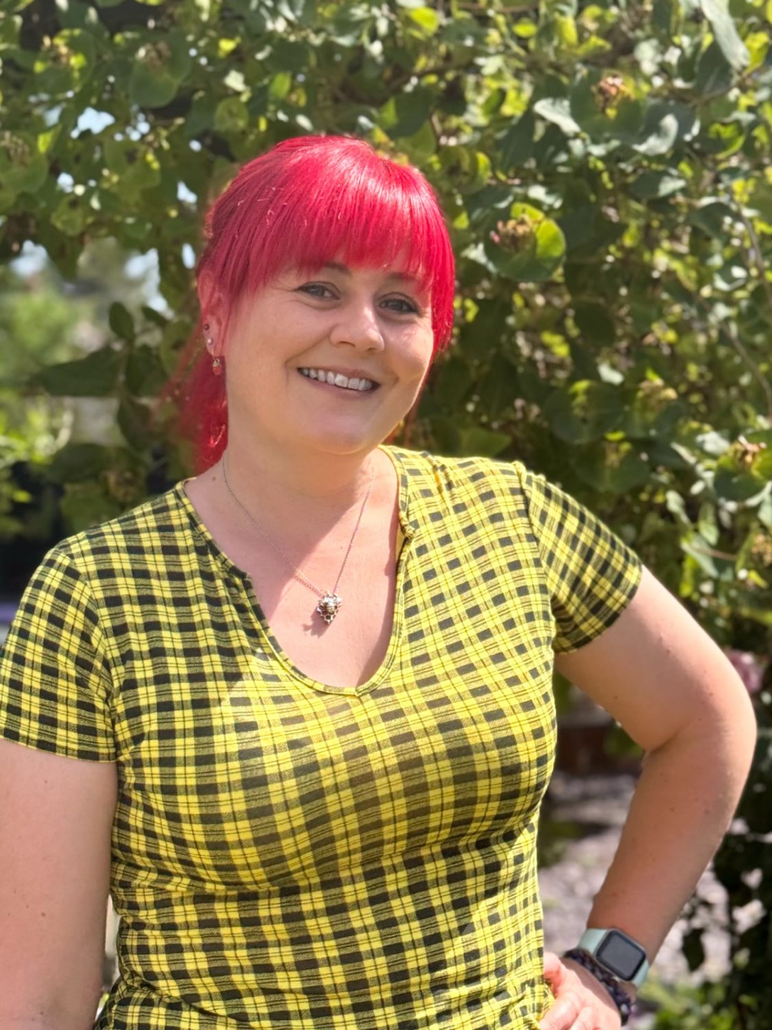 Michele Donnison of Primrose and Bee Graphic and Website Design - in her garden in Grantham