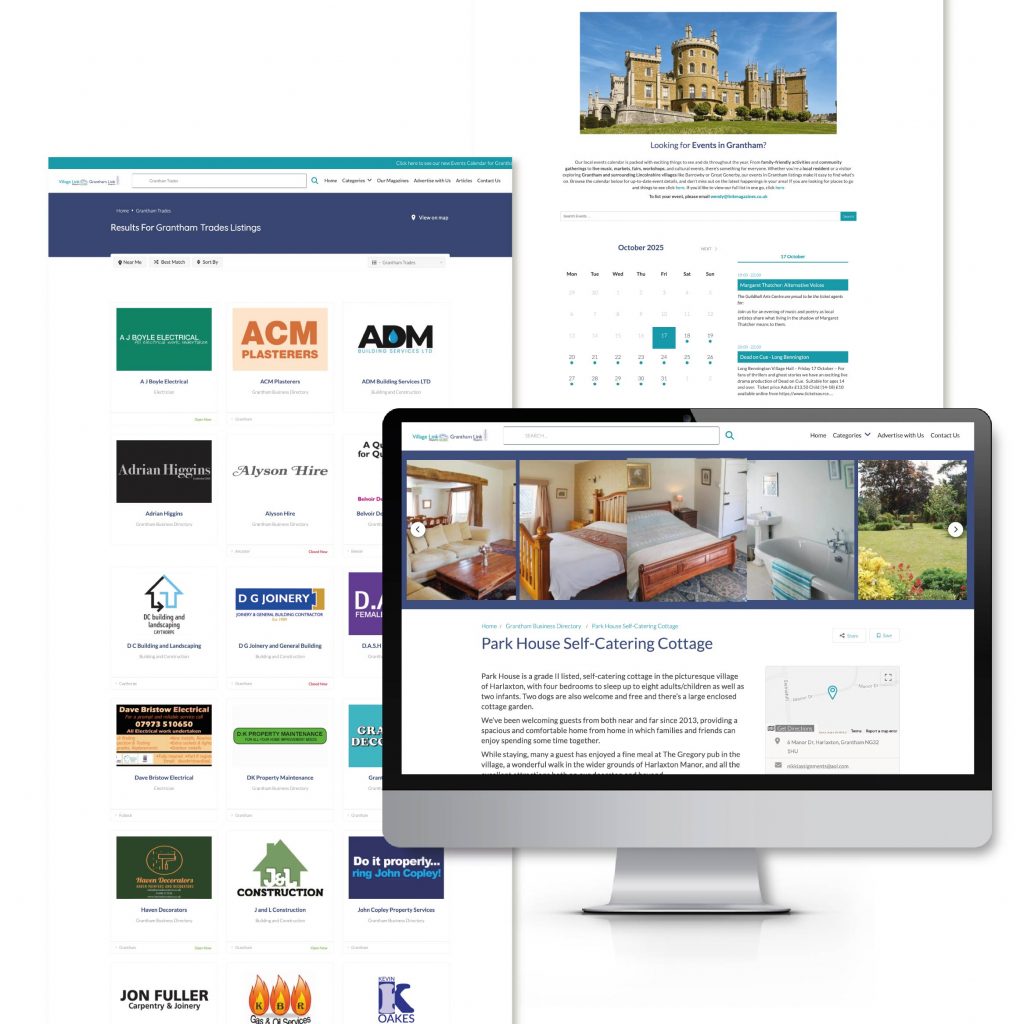 Grantham link magazine directory website design -including events calendar, local grantham businesses, page for each business
