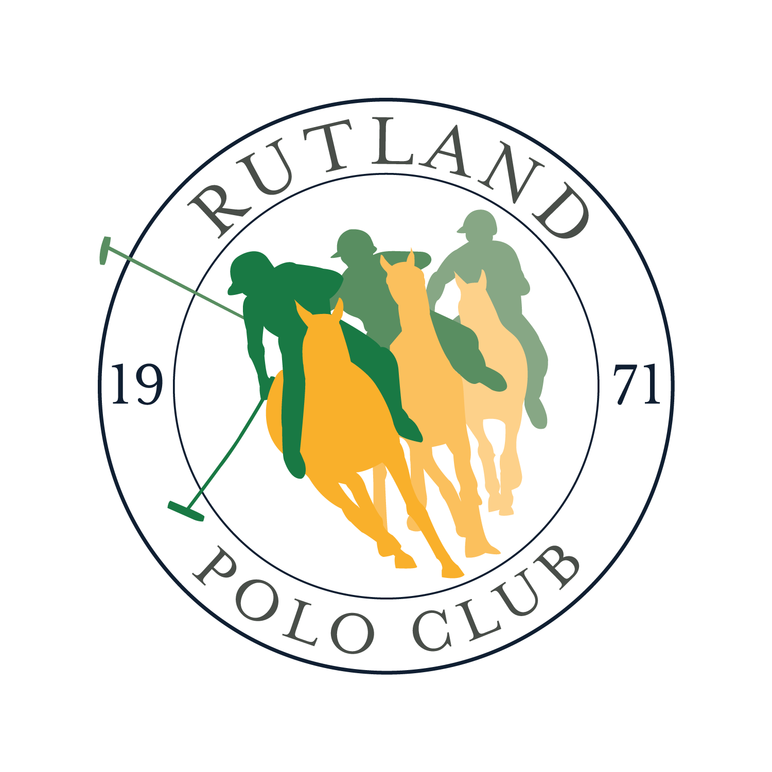 Logo design for Rutland Polo Club, 3 horses and players, green and yellow of Rutland flag