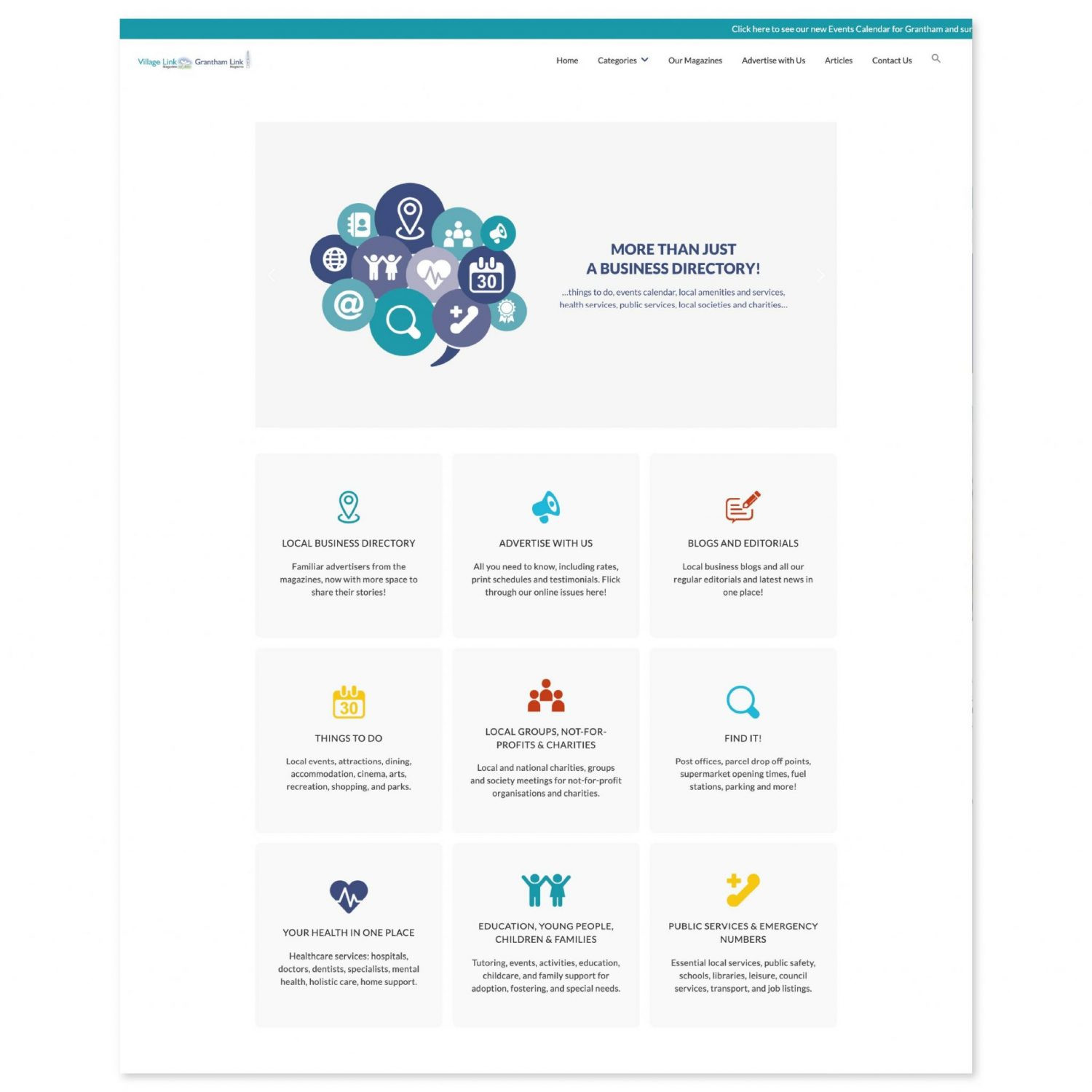 Grantham link magazine directory website design - home page